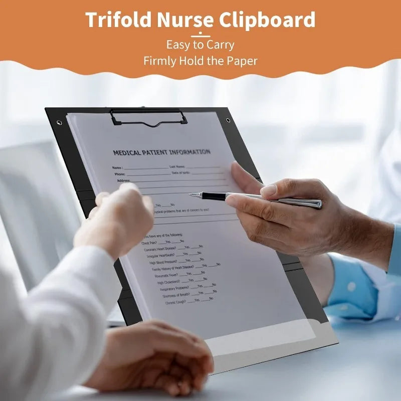 3-Layer Foldable Nursing Clipboard Pocket Size with Pen Holder and Elastic Band Portable Clip Board for Nurses Students Doctors