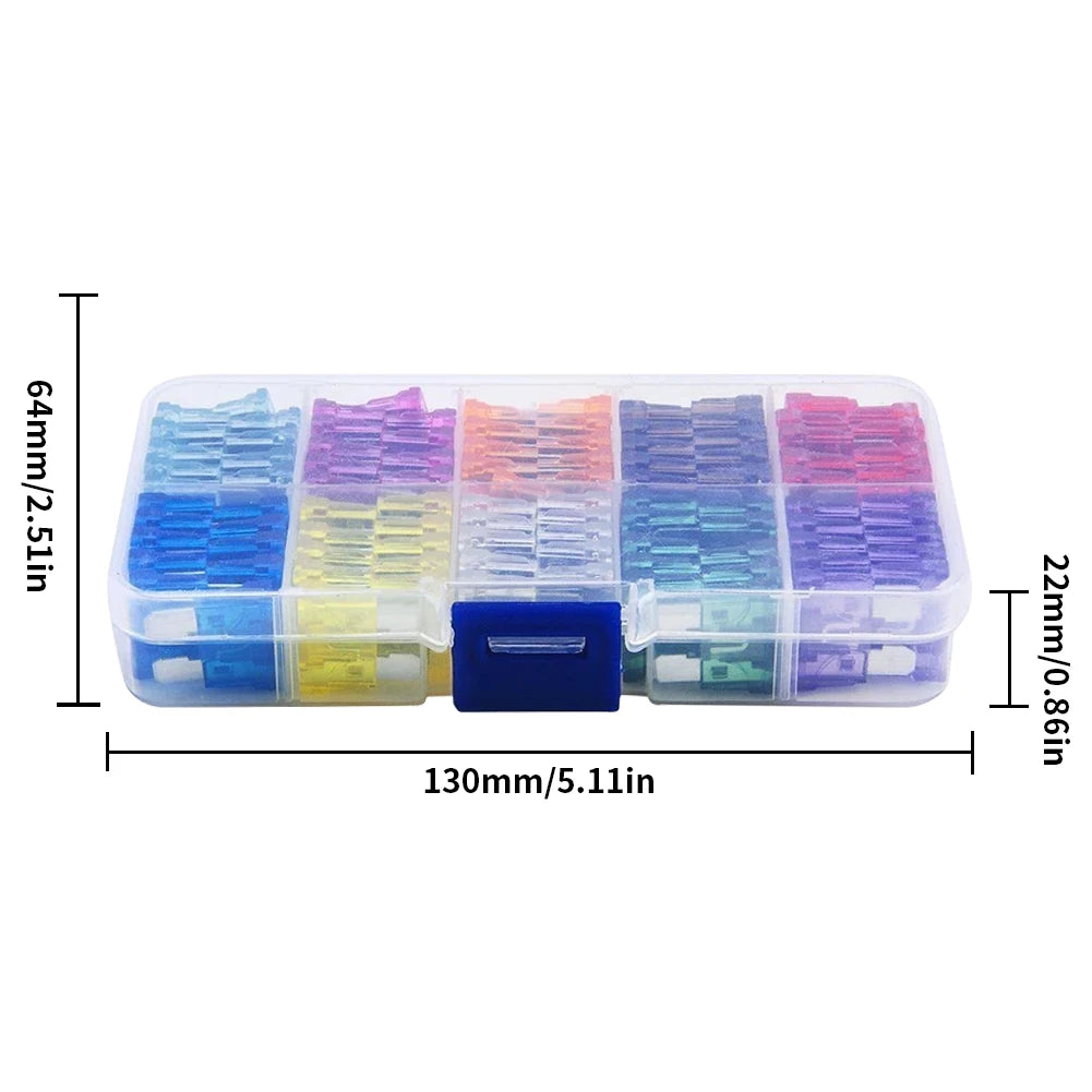 100Pcs Car Fuse Assortment 2A 3A 5A 7.5A 10A 10 Types Blade Type Fuse Assorted Kit 15A 20A 25A 30A 35A with Box