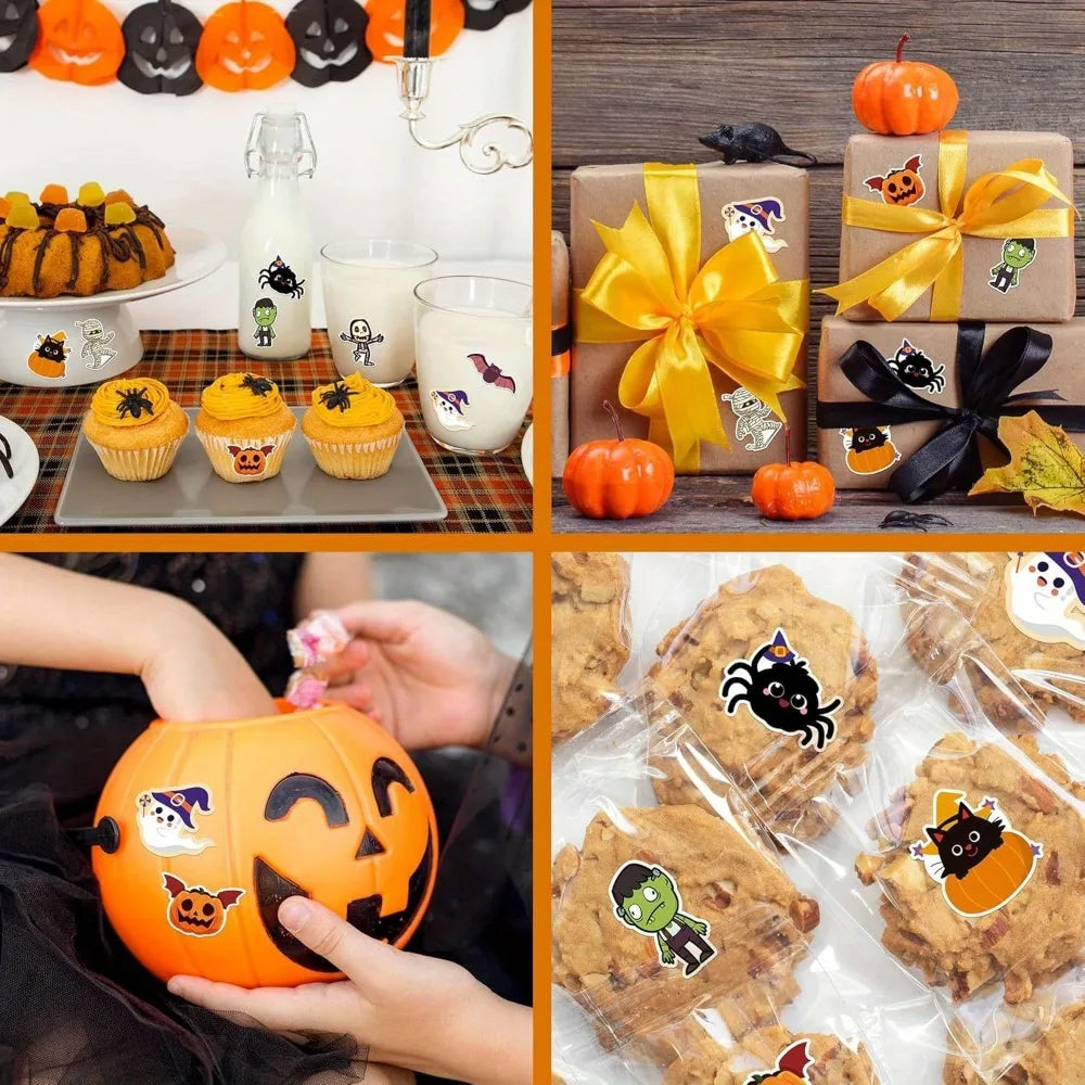 Cute Halloween Pumpkin Stickers Self Adhesive Label Sticker Roll Party Decorations Accessories for Kids Adults Home Decor