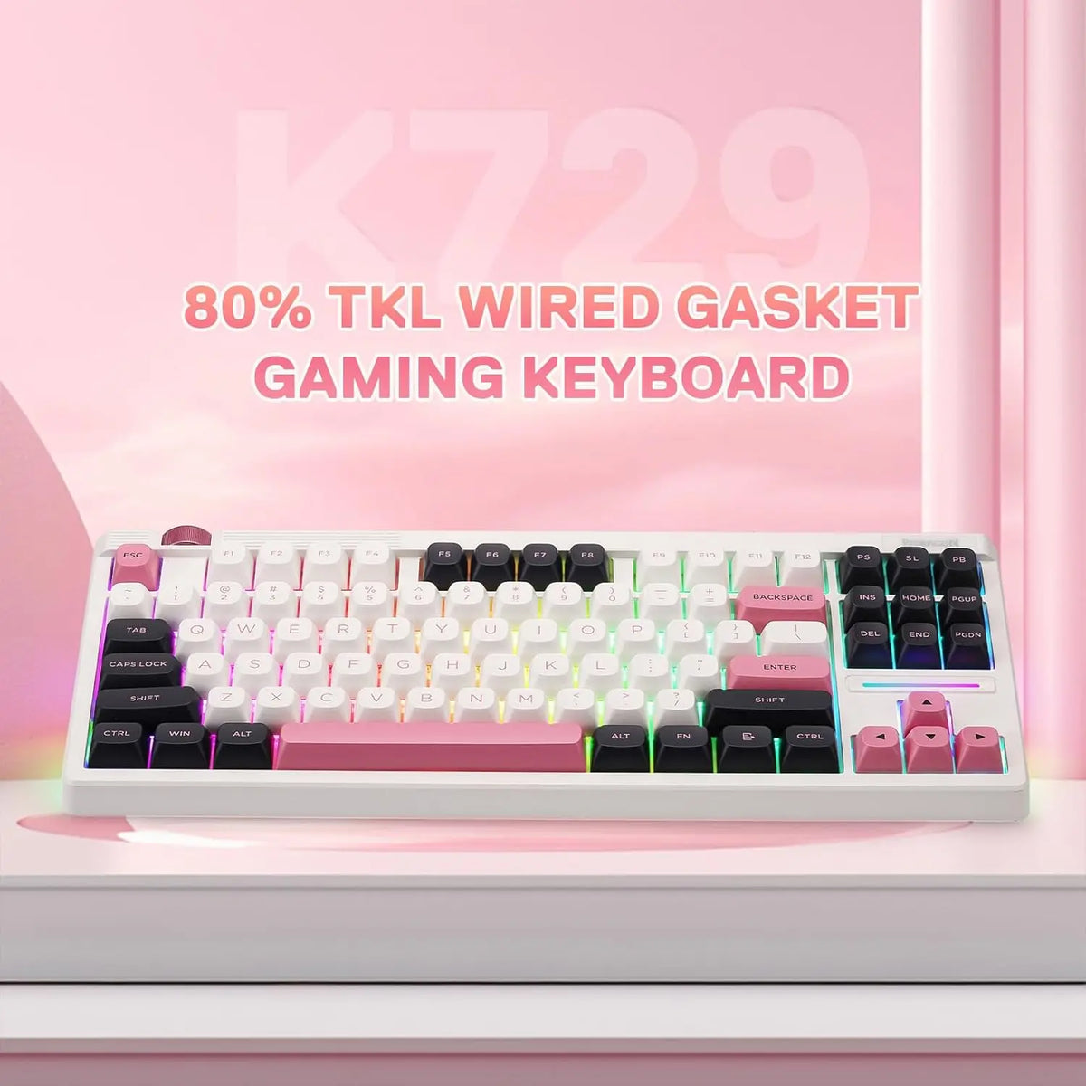 Redragon K729 80% Wired Gasket RGB Gaming 87 Keys TKL Mechanical Hot-Swap South-Facing Socket & 5-Layer Dampener Keyboard