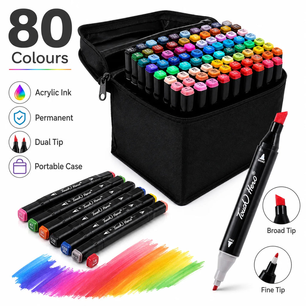 80 Colours Acrylic Marker Set Permanent Dual‑Tip Paint Markers DIY Graffiti Sketching Art Craft Supplies