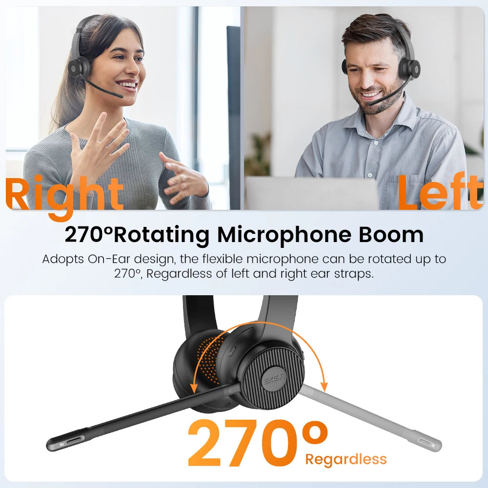 EKSA H16 Bluetooth Headset Wireless Headphones with ENC Noise Cancelling Microphone USB Dongle 35H Talk Time Multipoint Stereo Sound for PC Office Calls