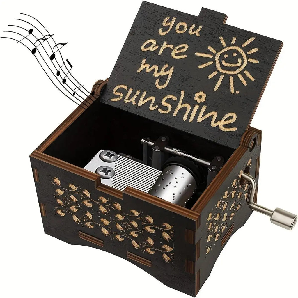 Wooden Hand Crank Music Box You Are My Sunshine DIY Gift for Valentine's Day Birthday Party Surprise for Couple Friends 1PC