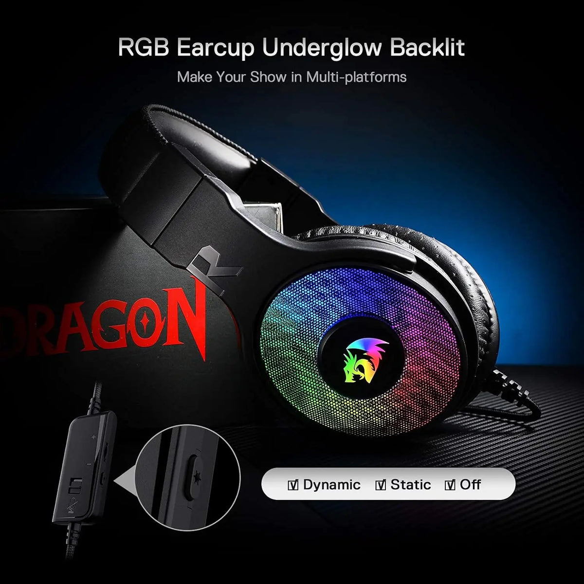 Redragon H350 RGB Wired Dynamic RGB Backlight Dynamic RGB Backlight Gaming Headset 50MM Drivers Over-Ear Headphones