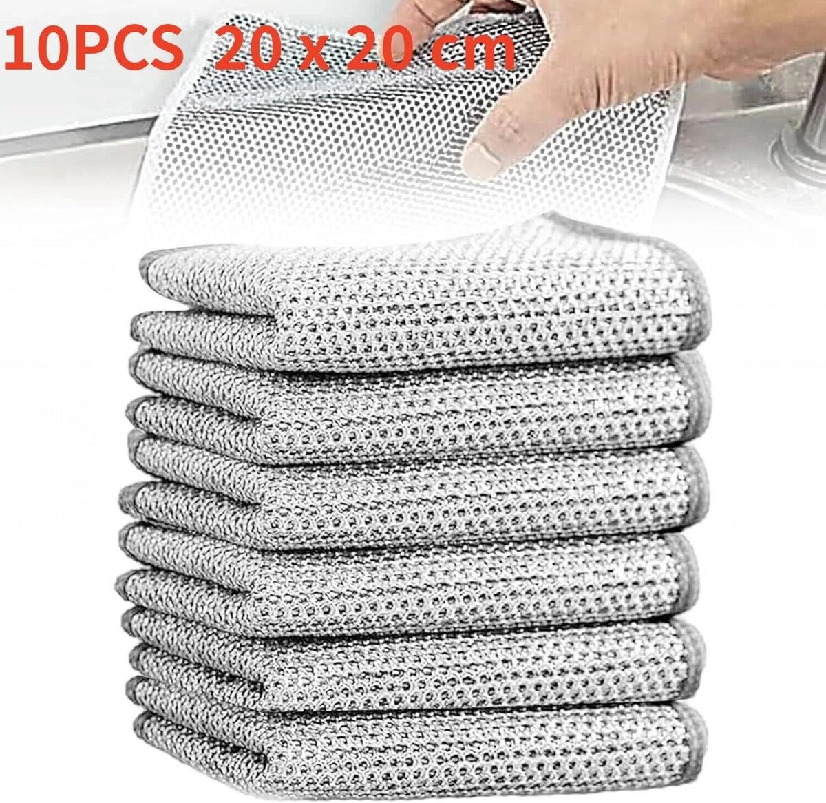 10Pcs Wire Miracle Cleaning Cloth for Kitchen Non-Scratch Metal Wire Dishwashing Rag Double Layer Wet Dry Pot Scrubber Silver