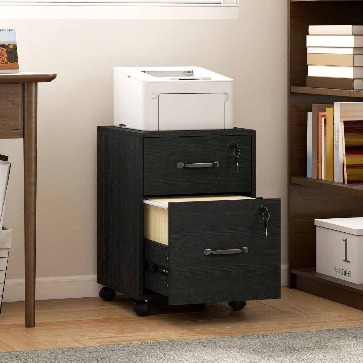 HOMCOM Rolling File Cabinet with Drawer, Hanging File Folder