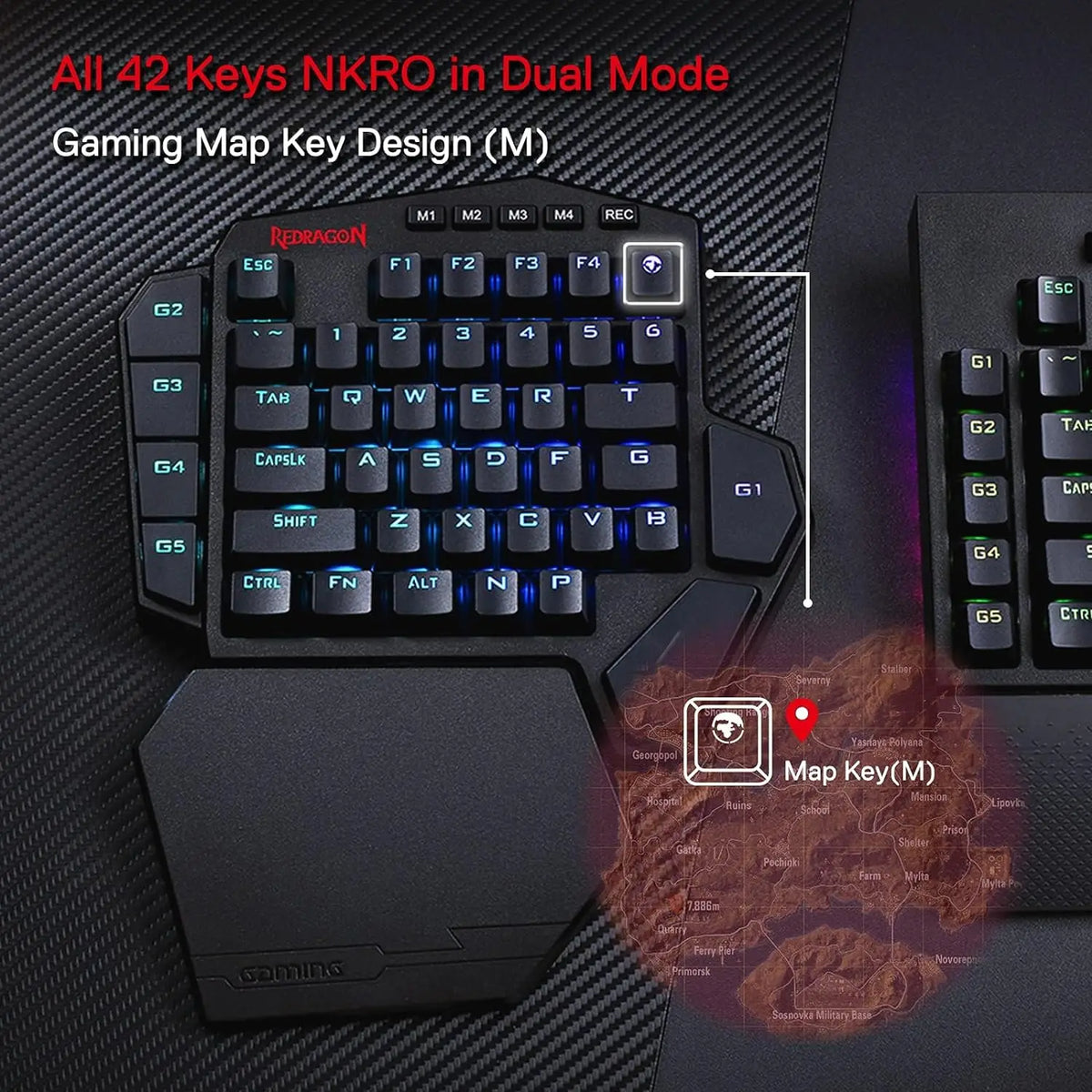 Redragon K585 PRO Wireless One-Handed Mechanical Keyboard 42 Keys 3-Mode RGB 7 Onboard Macro Keys Detachable Wrist Support