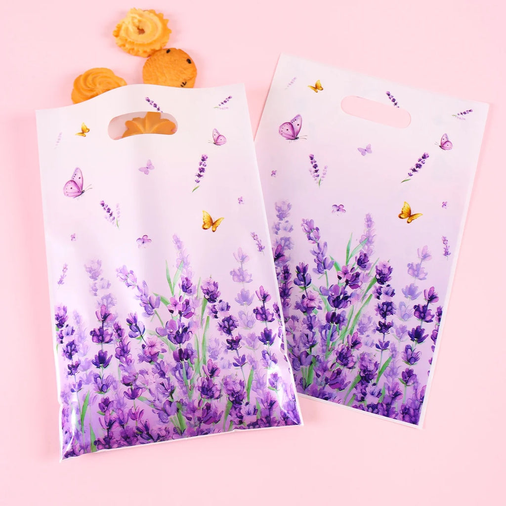 10/20/50Pcs Lavender Gift Bags Plastic Gift Tote Bags Spring Birthday Party Decoration Wedding Party Supplies for Gift Wrapping