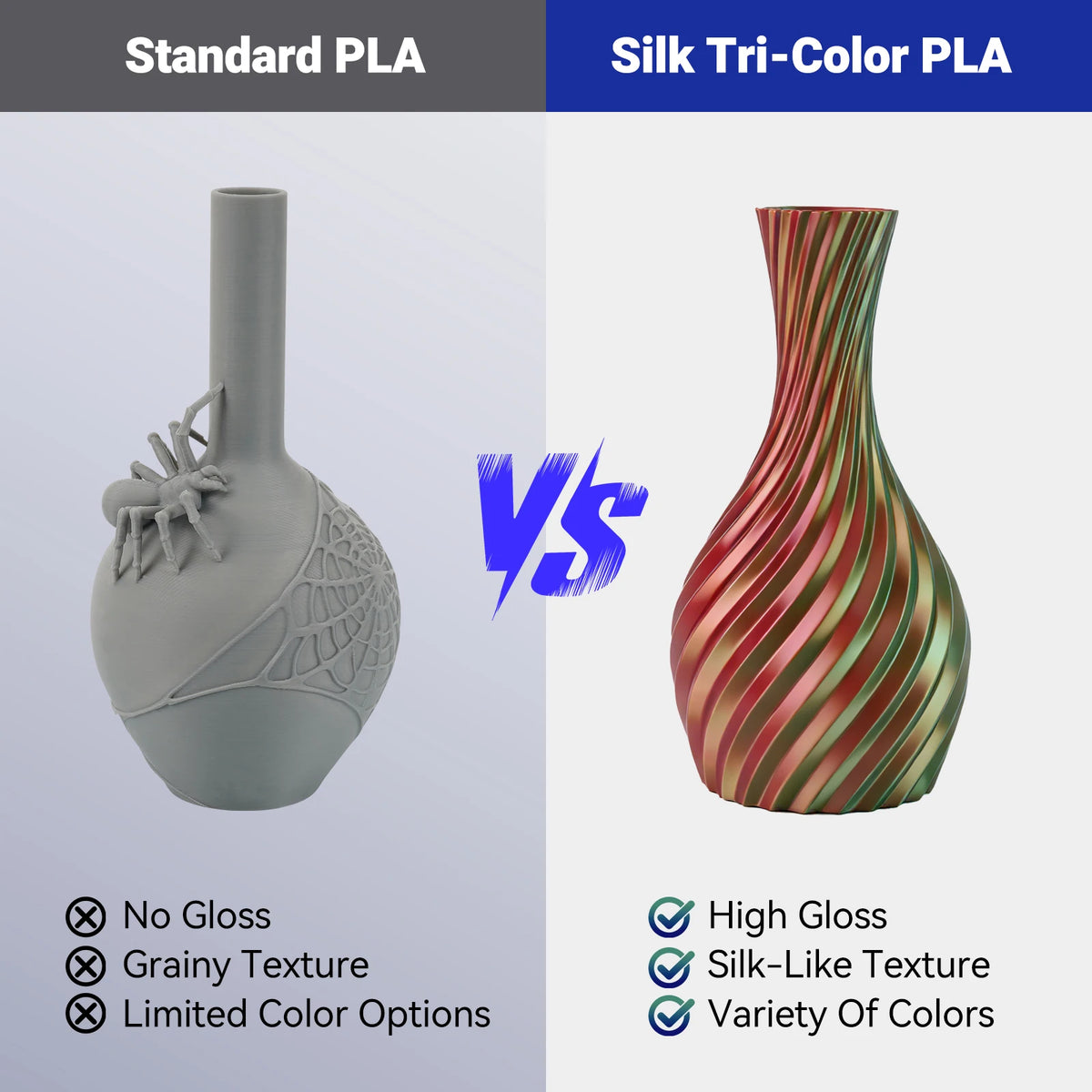 KINGROON 5KG Tricolor Silk PLA Filament For FDM 3D Printer Material 1.75mm Three Color 3D Printer Filament Fast Shipping