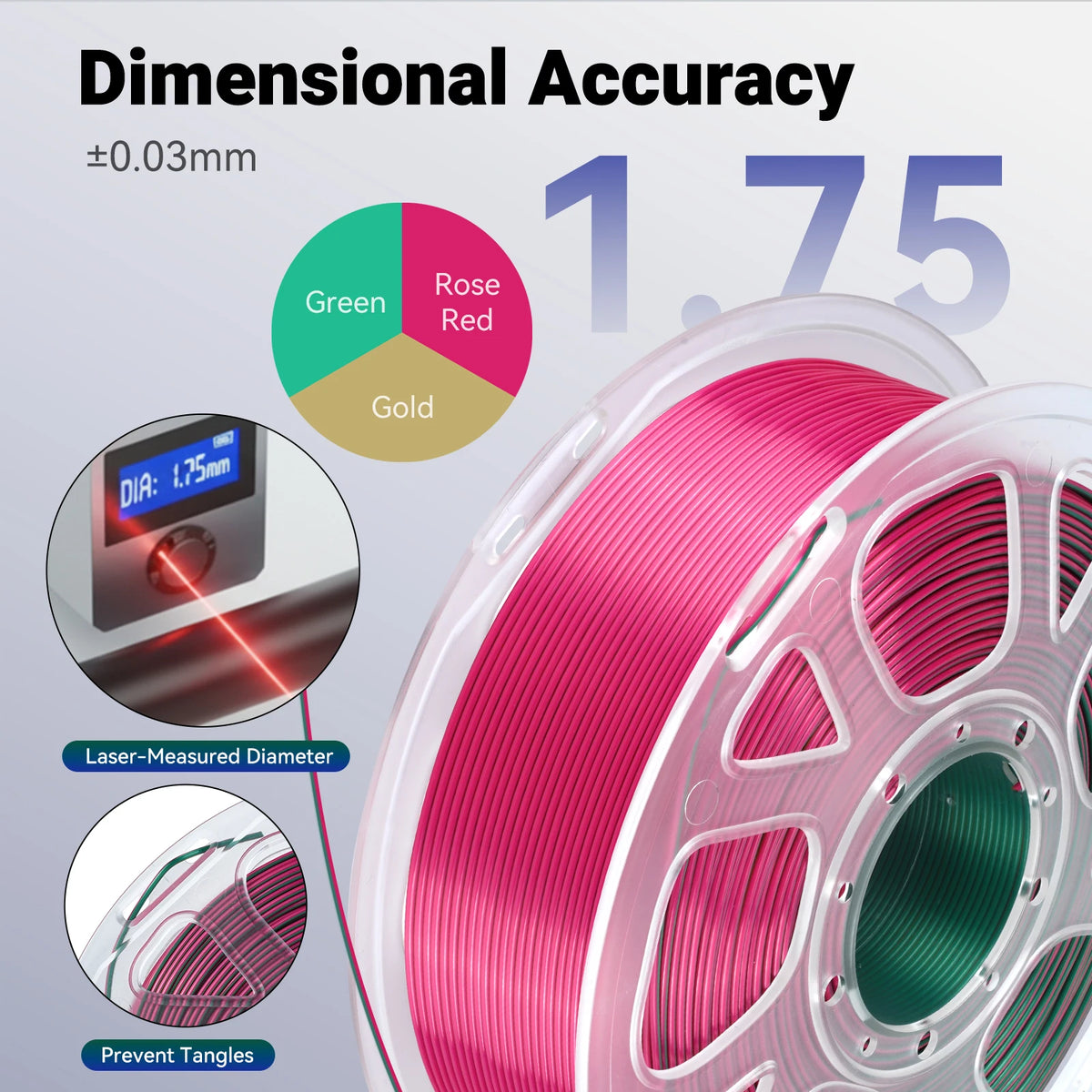 KINGROON 5KG Tricolor Silk PLA Filament For FDM 3D Printer Material 1.75mm Three Color 3D Printer Filament Fast Shipping
