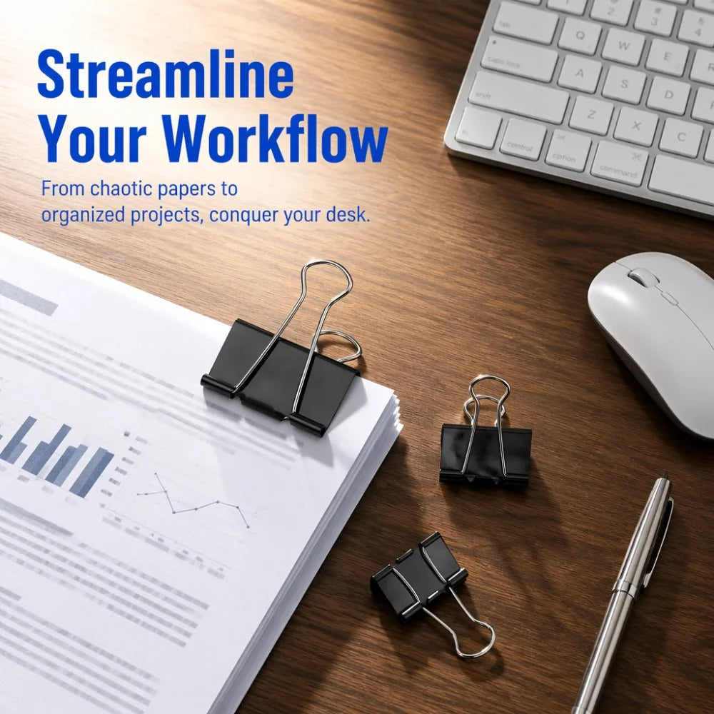 298PCS Black Binder Clips, Paper Clamps, Heavy Duty Office Document Clips, Rust Resistant Paper Holders for Office, School & Home Supplies