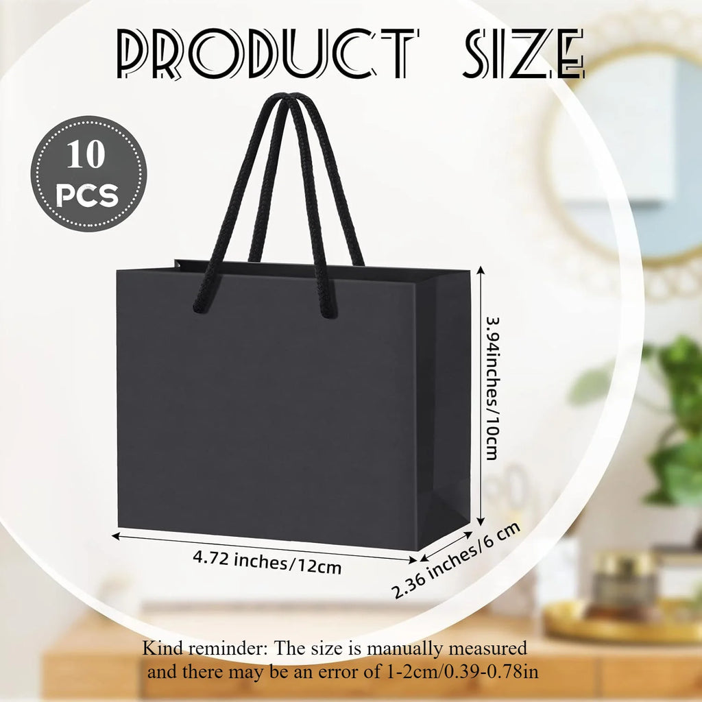 Black Paper Gift Bags with Handles Crafters Party Planners Gift Givers Perfect for Wedding Birthday Party Craft Gifting 10pcs