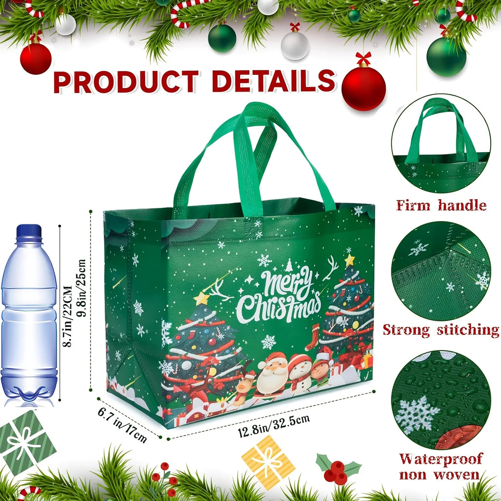 8 Pack Large Christmas Gift Bags – Non-Woven Reusable Shopping Tote, 32.5x24.9x17cm, with Handles, for Holiday Party, New Year, Gift Giving, Shopping – Durable, Foldable, Festive Patterns
