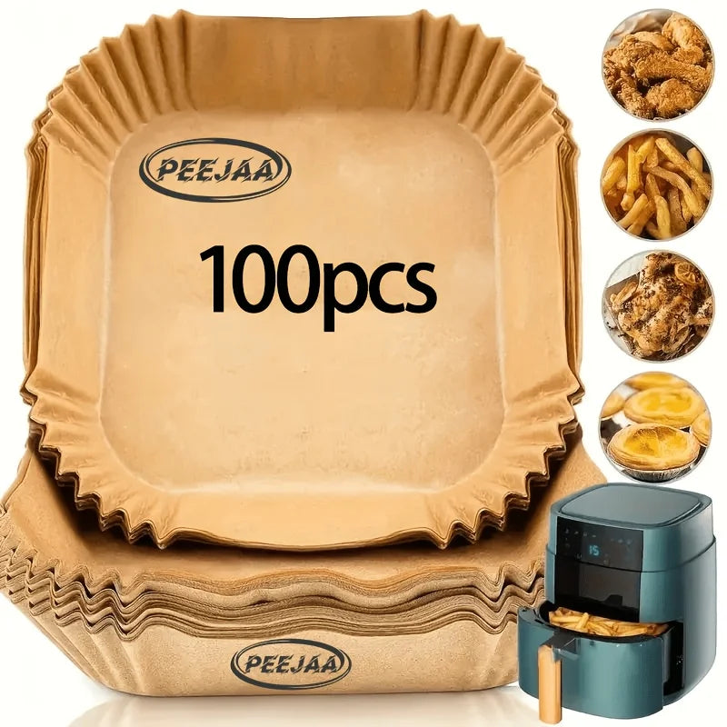 50/100 Sheets of Air Fryer baking Tray Paper - Non Stick, Disposable, Pre Cut baking Tray, Heat-Resistant, Suitable for Air Fryers, Ovens, Microwaves, Grills - Easy to Clean, Food Grade, Multifunctional Kitchen, Household and