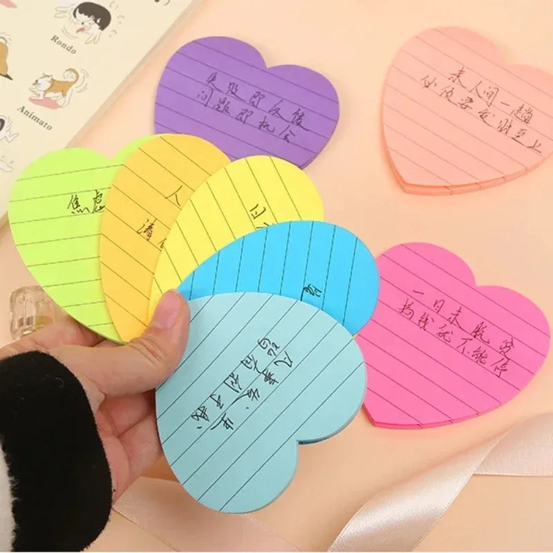 240pcs Heart Shaped Sticky Note Love Horizontal Line Fluorescent Colour Sticker Note Book 8 Colours  Creative Student Supplies