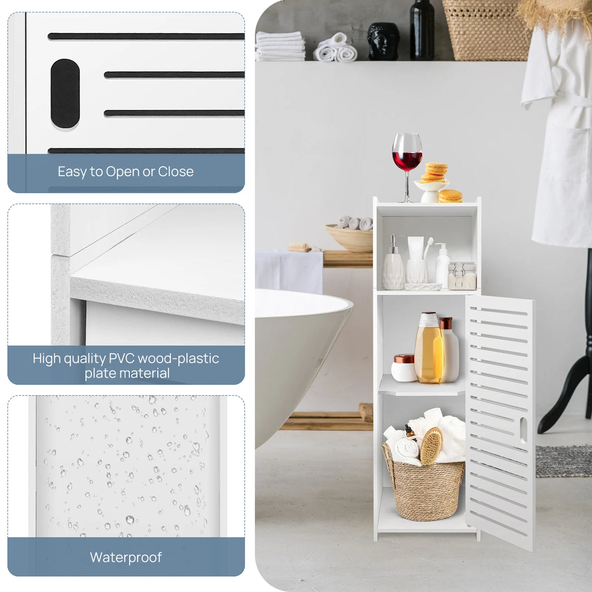 3-Tier Bathroom Floor Cabinet with Door - Freestanding Storage Organizer for Bathroom, Kitchen, Bedroom, Living Room