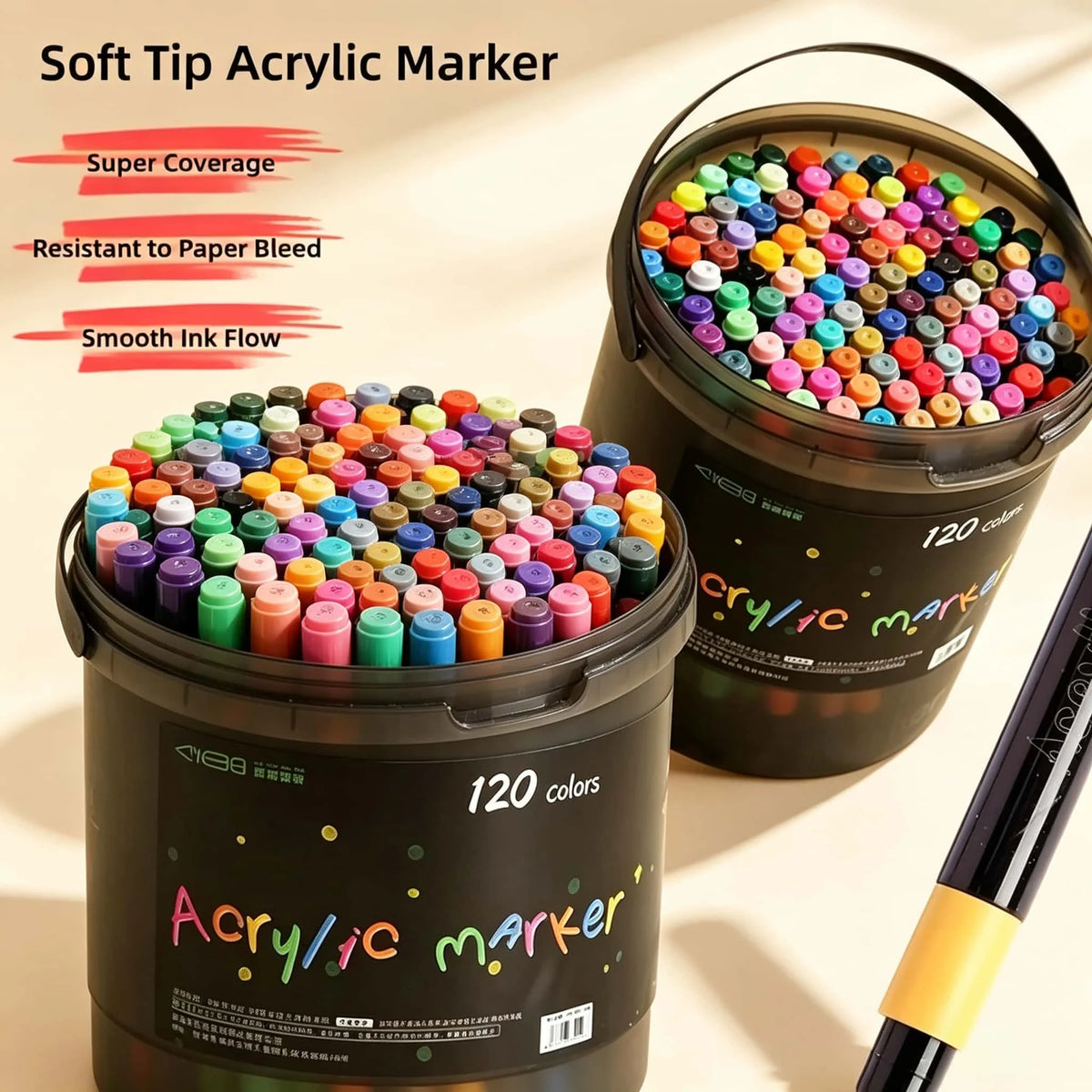 120 Colors Acrylic Markers, Soft Head Paint Marker Pen, Non-toxic Watercolor Ink Pen, Multi-surface Painting Marker, Stone Glass Plastic Fabric DIY Graffiti Pen, Art Drawing Marker Set, Waterproof Acrylic Paint Pen, Permanent