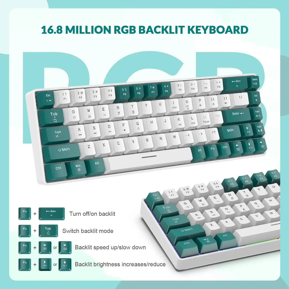 YINDIAO T8 60% RGB Gaming Keyboard and Mouse Combos+Coiled USB C Cable,Wired Mechanical Keyboard,68 Keys TKL Compact Mini Layout,Honeycomb RGB Gaming Mouse,Up to 6400DPI,for PC MAC PS5 Xbox,Green