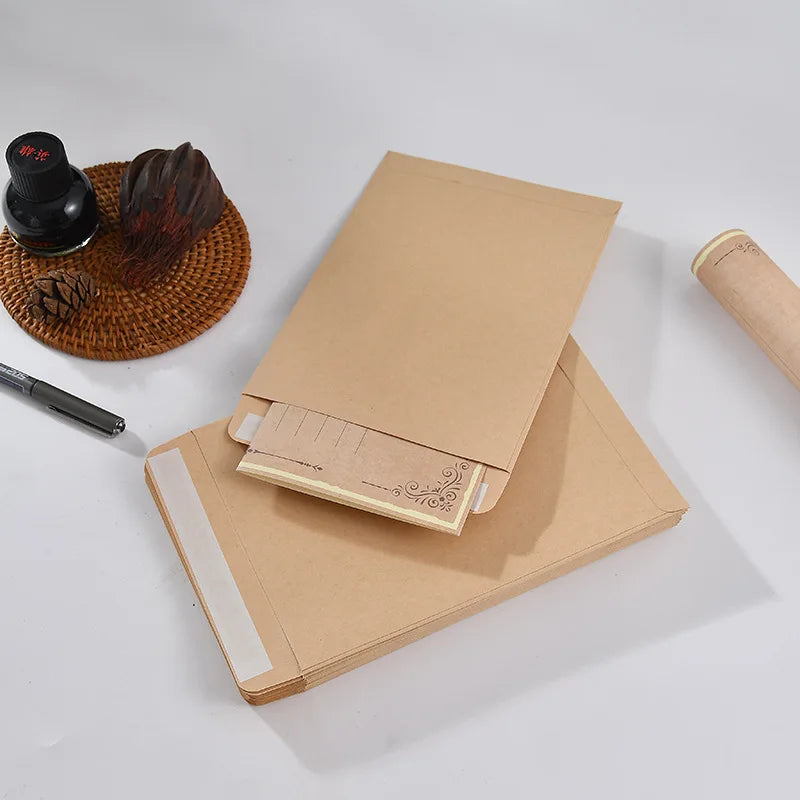 20pcs Kraft Paper Envelope with Self-adhesive Seal Tape Invitation Photo Envelope Bag Invoice Office Document Storage Envelope