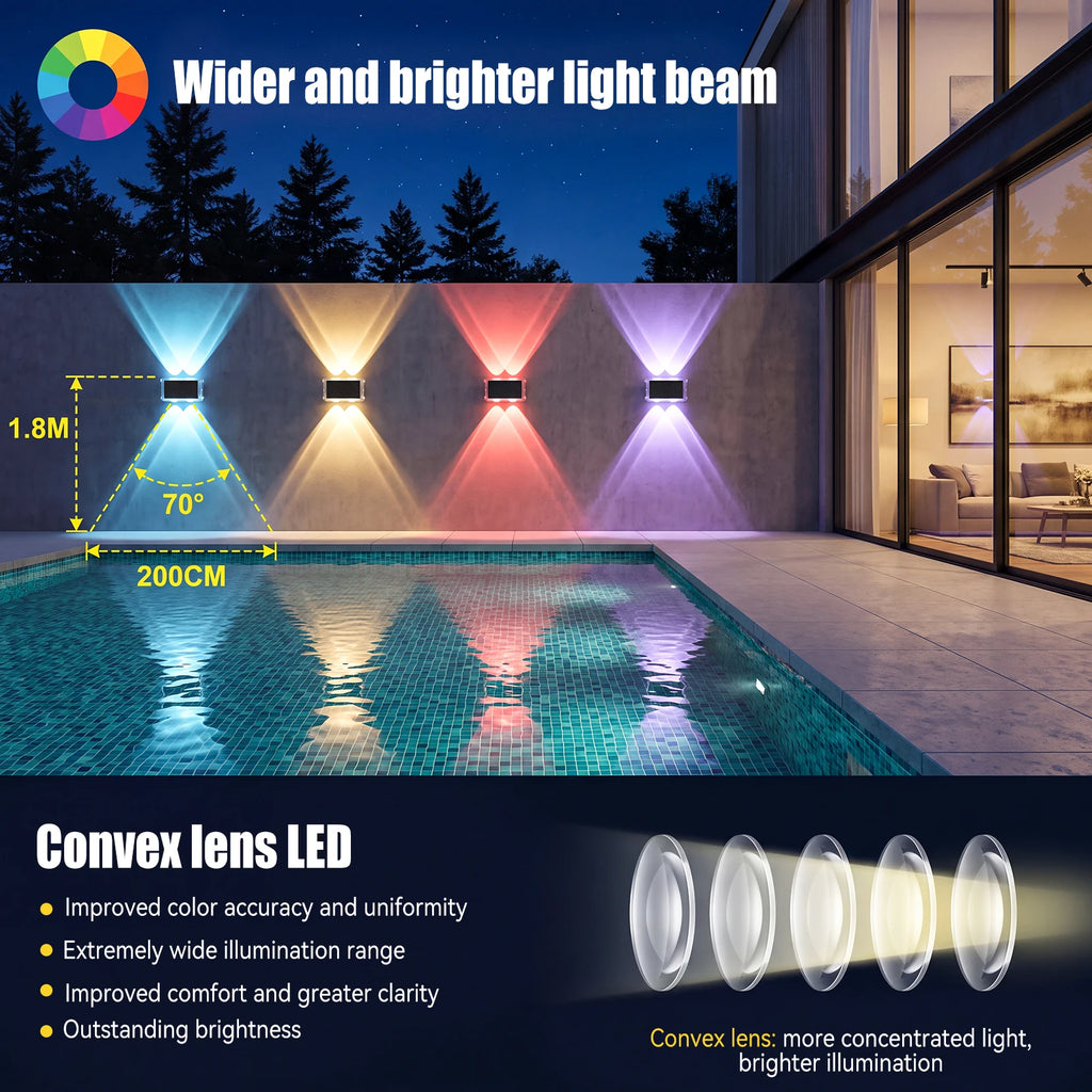 2/4er-Set RGB LED Solar Lights Fence Lights Wall Lights IP65 Waterproof Outdoor Wall Lights Lamp Top And Bottom Lights Always On For 12 Hours